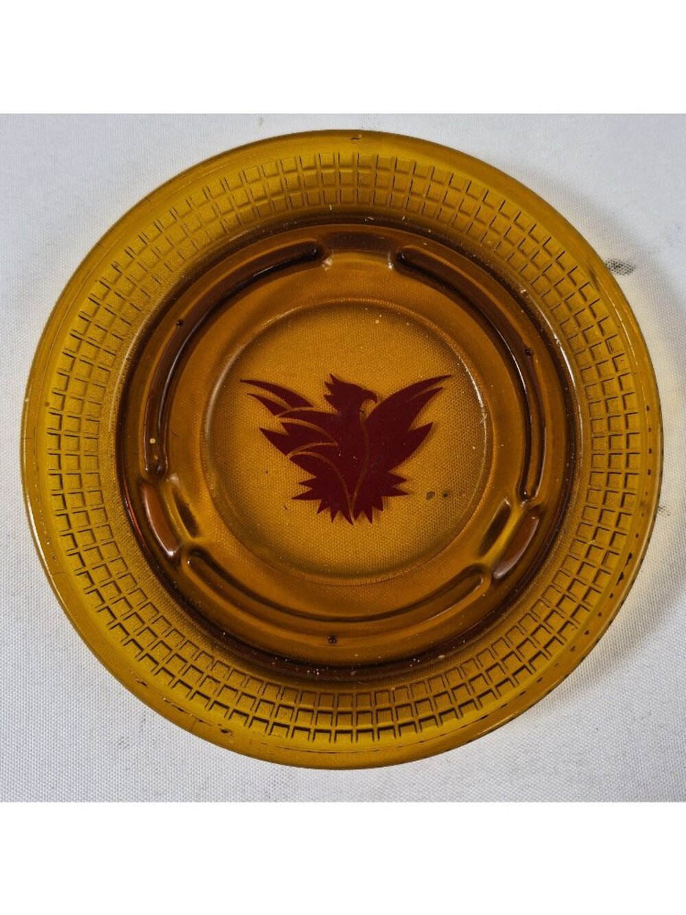 Vintage Thunderbird Inns Red Lion Amber Glass Ashtray Red Bird Logo 4 Inch